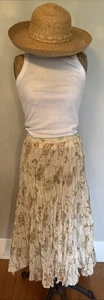 Vintage 90’s Crinkle Silk Broomstick Skirt Neutral Florals Boho Fairy Prairie M - Picture 1 of 9