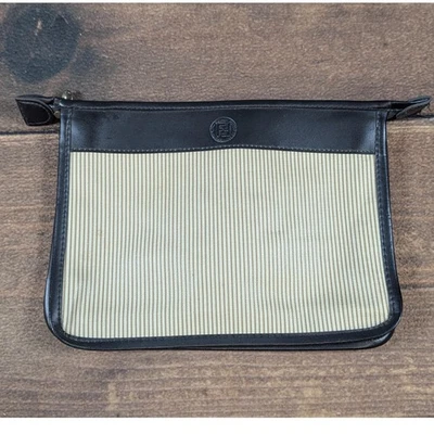 Bolsa Fendi Artículo 7175 1997 Colección Cuero Negro Rayas Emblema Logo Vintage Foto 1 de 4