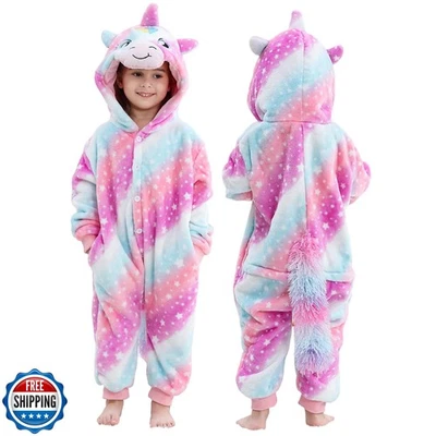 MICHLEY Animal Hooded Romper Kids Flannel Halloween Cosplay Pajamas Costume 3 - Image 1 of 4
