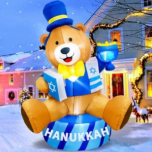 6 FT Hanukkah Inflatable Gentleman Bear Holding Menorah and Bible Outdoor Dec... - Bild 1 von 8