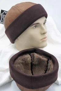 DUNKELBRAUN Lammfell Leder Fell Strick Beanie Manschette Rund Bucket Winter Ski Mütze M-2X - Bild 1 von 12