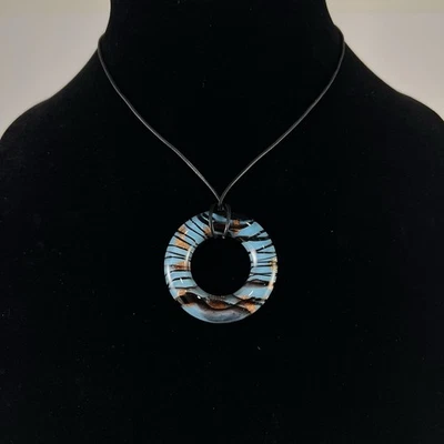 Collar Colgante Reversible Artesanal VIDRIO FUNDIDO Turquesa Cobre Negro Donut Foto 1 de 4