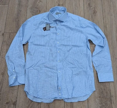 $395 Camisa de Vestir Para Hombres CANALI Algodón a Cuadros Azul Claro 41 EE. UU. 16 Ajustada Foto 1 de 4