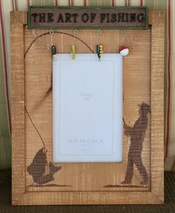 Picture Frame Rustic Wood 4x6 Photo "The Art of Fishing" Free-Standing Unique - Picture 1 of 7