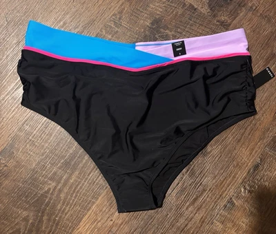 🖤 TORRID Cheeky Bikini Bottom Size 3 🌸 Black with Blue, Pink & Purple Accents - Image 1 of 4