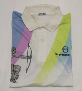 Vintage 80s Sergio Tacchini Polo T-shirt White Large Made in Italy - Imagen 1 de 5