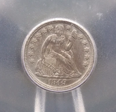 1849 "O" Seated Liberty Dime *LARGE O* 10c ICG AU50 #601 About Unc Planchet Flaw - Image 1 of 4