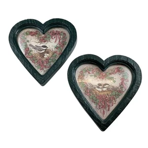 VTG Set Heart Shaped Home Interiors Bird & Flowers Wall Art Plaques Decor Sweet - Picture 1 of 14