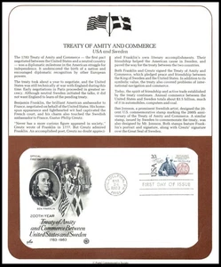 1983 U.S.-Sweden Treaty of Amity Sc 2036 FDC PCS Benjamin Franklin treaty trade - Picture 1 of 1