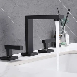 Black Bathroom Sink Faucet 3-Hole,Modern 8-Inch Bath Vanity Faucet 2-Handle W... - Bild 1 von 9
