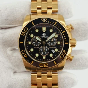 Deep Blue Sea Ram 500M Men's Gold Tone w/ Black Dial Quartz Chronograph Watch - Picture 1 of 19