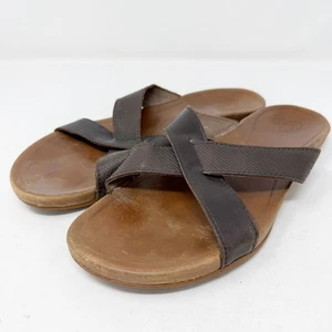 Olukai Pahe'e Women's Sandals Leather Cross Strap Dark Java / Tan Size 11 - Picture 1 of 10