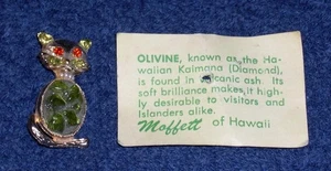 Vintage goldfarbene Metall Katze Pin mit Olivin Steinen, Moffett of Hawaii - Bild 1 von 1