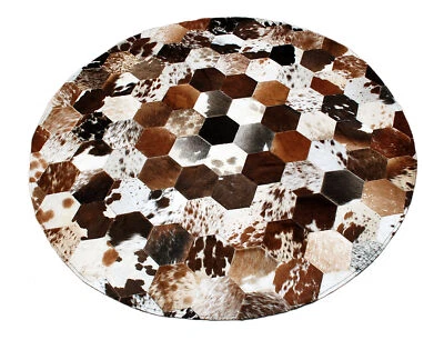 Tapete de retalhos redondo de couro de vaca feito à mão decoração para casa pele de vaca 32 - Imagem 1 de 4