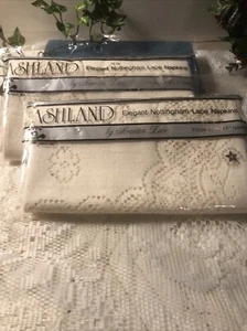 Ashland by Scranton Lace White Cotton Elegant Nottingham Lace Napkins 17" x 17" - Picture 1 of 5