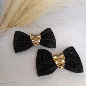Vintage Drama Bows Comedy Tragedy Mask Black & Gold Accessories Rare Unique  - Picture 1 of 5
