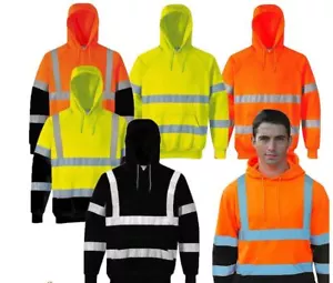 Felpa con cappuccio maglione alta visibilità Hi Viz Vis lavoro felpa con cappuccio giallo arancione 2 tonalità - Foto 1 di 6