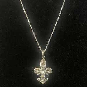 Collar Colgante Flor de Lis Vintage Plata de Ley 18" Cadena Elegante Estate - Imagen 1 de 7