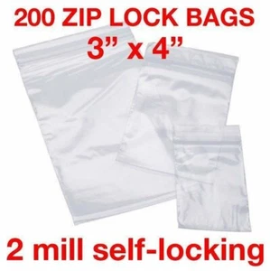 200 BOLSAS DE PLÁSTICO CON CIERRE DE POLIETILENO 200 PIEZAS 3"" X 4"" 2MIL BOLSAS TRANSPARENTES - Imagen 1 de 1