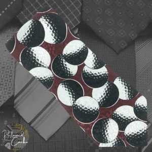 Renaissance Mens Black White Golf Balls Printed Necktie Handmade Classic Tie - Picture 1 of 6
