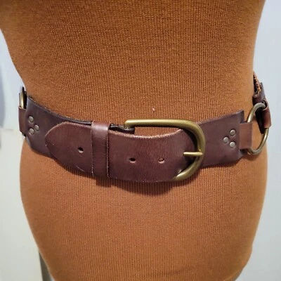 Linea Pelle Woven Leather Belt Brass Buckle Rings 30-33 Large - Image 1 of 4