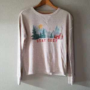 Wonder Nation Unisex Beige Stay Cozy Log Cabin Long Sleeve Waffle Knit Tee XXL - Picture 1 of 10