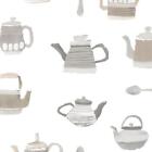CK36634 - Kitchen Style 3 Teapots Kettle Teaspoons Grey Beige Galerie Wallpaper