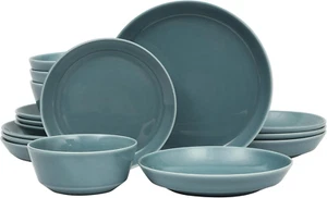 Summer Shades 16 Piece Plates and Bowls Dishes Service for 4 Porcelain Dinnerwar - Picture 1 of 12