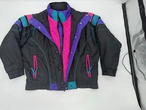 Vintage 90s Puffy Ski Jacket Women’s Gr. M Maroon 80’s Floral Patchwork Retro Grunge - Bild 1 von 13