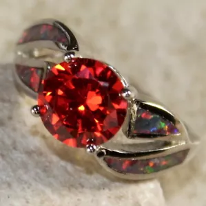 Elegante anillo plata ópalo naranja fuego y granate rojo naranja talla 6, WR40205 - Imagen 1 de 3