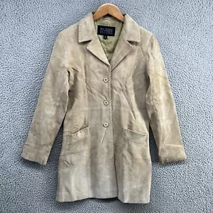 Wilsons Pelle Studio Leather Jacket Womens Small Beige Trench Coat Suede Long - Picture 1 of 14