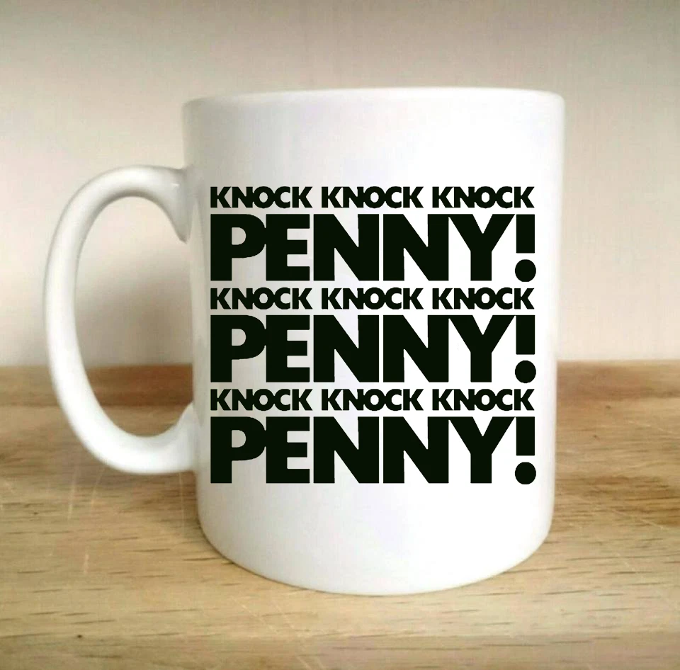 KNOCK KNOCK PENNY BIG BANG SHELDON LEONARD BAZINGA RUBIX KITTY GIFT CUP MUG NEW