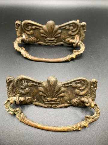 Lot 2 Antique pressed brass ornate victorian back plate bail pull sea creature Cover