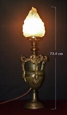 Late 19th C heavy cast bronze early Gothic revival French table lamp flame shade