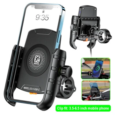 Motorcycle Phone Holder Handlebar Mount Wireless Charger Fast Charging UK - Image 1 of 4