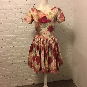 Benetton geraffte Taille geblümt Vintage 80er Minikleid geblümt Gr. S-M - Bild 1 von 4