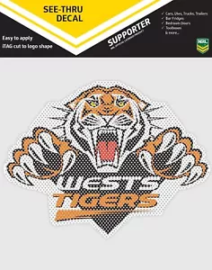 62550 WEST TIGERS NRL CLUB LOGO SEE THRU CAR WINDOW STICKER DECAL - Picture 1 of 2