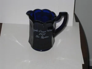 Vintage Cobalt Blue Glass Sm Pitcher/Creamer Triple Crown Winner 1919 Sir Barton - Picture 1 of 4