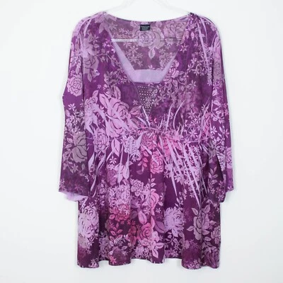 Top Babydoll floral Faded Glory para mujer talla 2X adornado púrpura caprichoso Foto 1 de 4