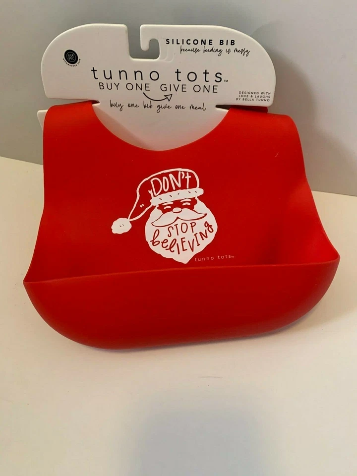 Tunno Tots Silicone Bib Christmas Santa Dont Stop Believing 2pk