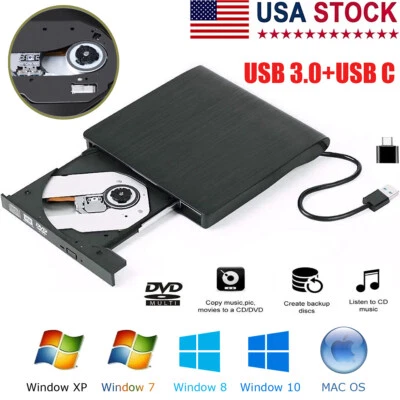 Slim External CD DVD RW Drive USB 3.0 Writer Burner Player Black For Laptop PC - Image 1 of 4