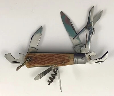 Cuchillo multiherramienta vintage Japón HUESO 8 herramientas camarero 2-1/8" cerrado 11282-P Foto 1 de 4