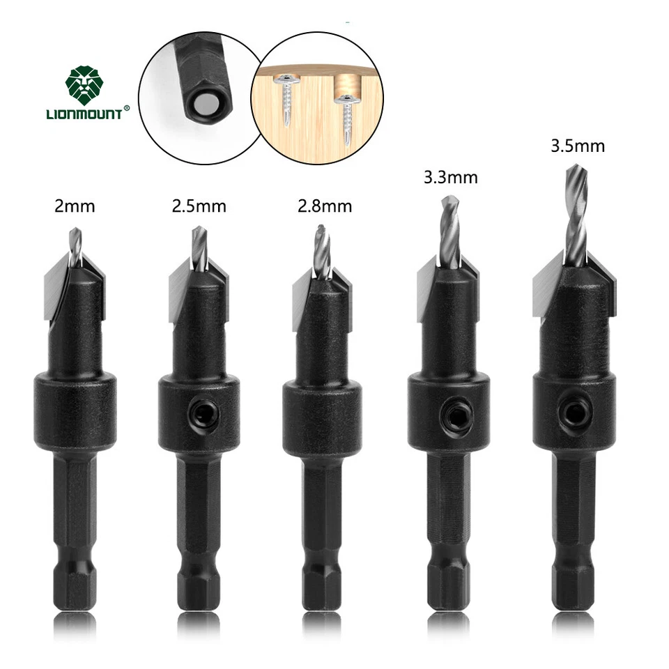Countersink Drill Bit Set 1PC/5PCS 1/4"(6.35mm) HEX Shank Woodworking Cutter - Image 1 of 4