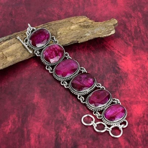 Kashmiri Ruby Lab-Created Gemstone 925 Sterling Silver Jewelry Bracelet For Gift - Picture 1 of 5