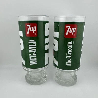 Pair of Vintage 1970’s 7UP Pedestal Footed Glasses The Uncola Wet & Wild - 12oz - Image 1 of 4