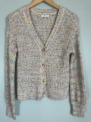 Cárdigan Suéter Pequeño Artístico Maurices Multicolor Hilo Moteado Tejido Botón Frontal Foto 1 de 4