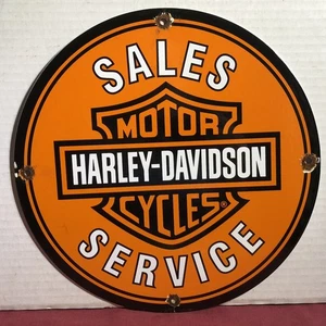 VINTAGE HARLEY DAVIDSON MOTORCYCLES PORZELLAN VERKAUFSSERVICE SCHILD - Bild 1 von 6
