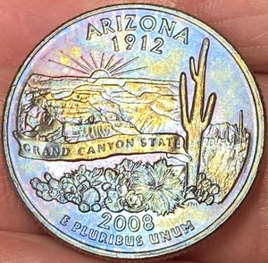 2008-D Arizona State Quarter Beautiful Brilliant Rainbow Toned Coin #27 - Picture 1 of 12