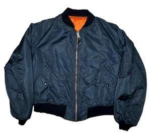 Vintage Alpha Industries USA Made Navy MA1 Bomber Jacket XL Flyers Reversible - Picture 1 of 15