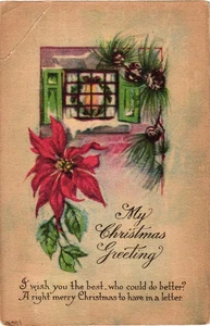 Postal de Navidad vintage de los años 1910 ventana de pascua piñas - Imagen 1 de 2